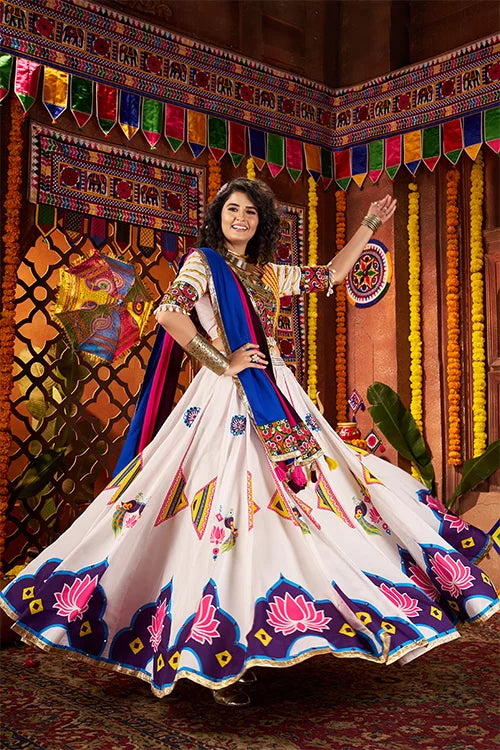 White Mirror Work Chaniya Choli Set for Navratri