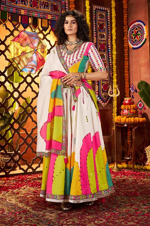 Trending White Mirror Work Choli for Navratri