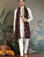 Wedding Special White Mirror Work Kurta with Dupatta for Men
