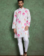 Buy Ethnic Style White & Pink Designer Kurta for Men