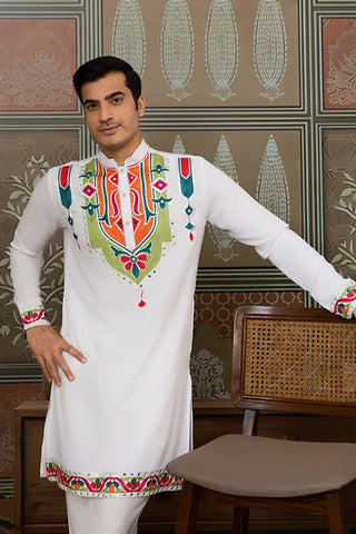 White Traditional Designer Festival Wear Kurta for Men