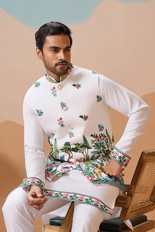 Vantara Style Premium White Mens Wear Koti Kurta Collection