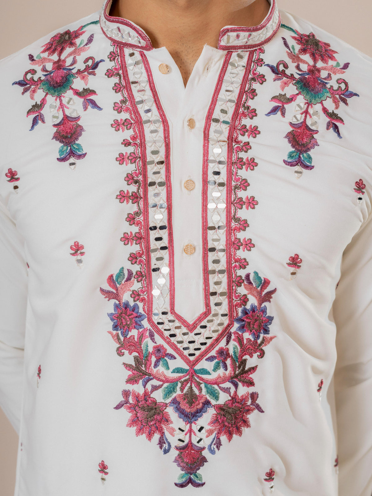 White Armani Embroidery Kurta Dupatta Set | Tulip Designer
