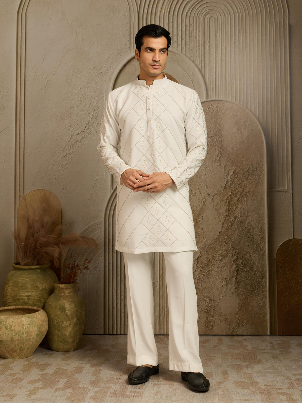 Luxe White Armani Multicolour Kurta Set| Tulip Designer
