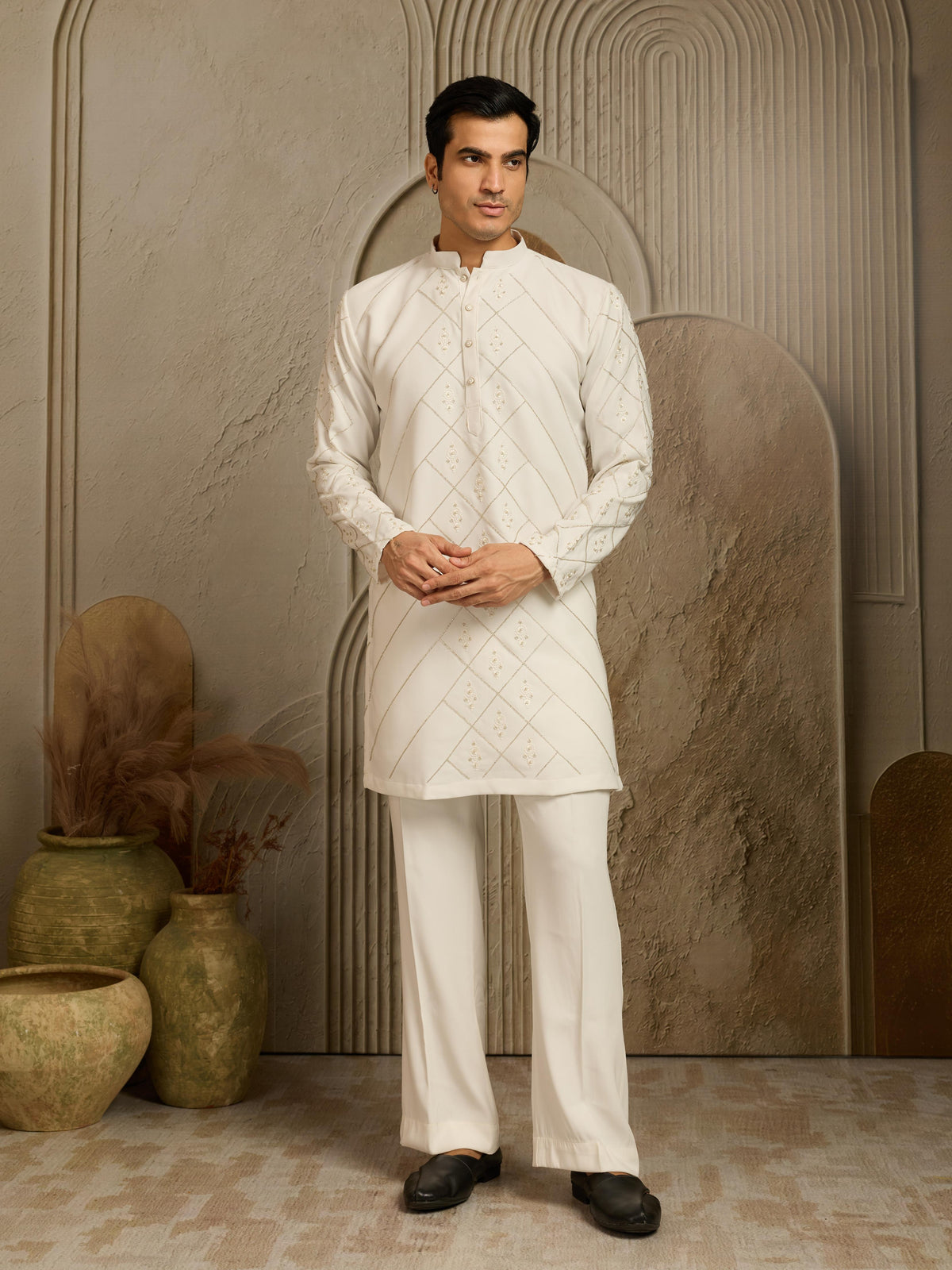 Luxe White Armani Multicolour Kurta Set| Tulip Designer
