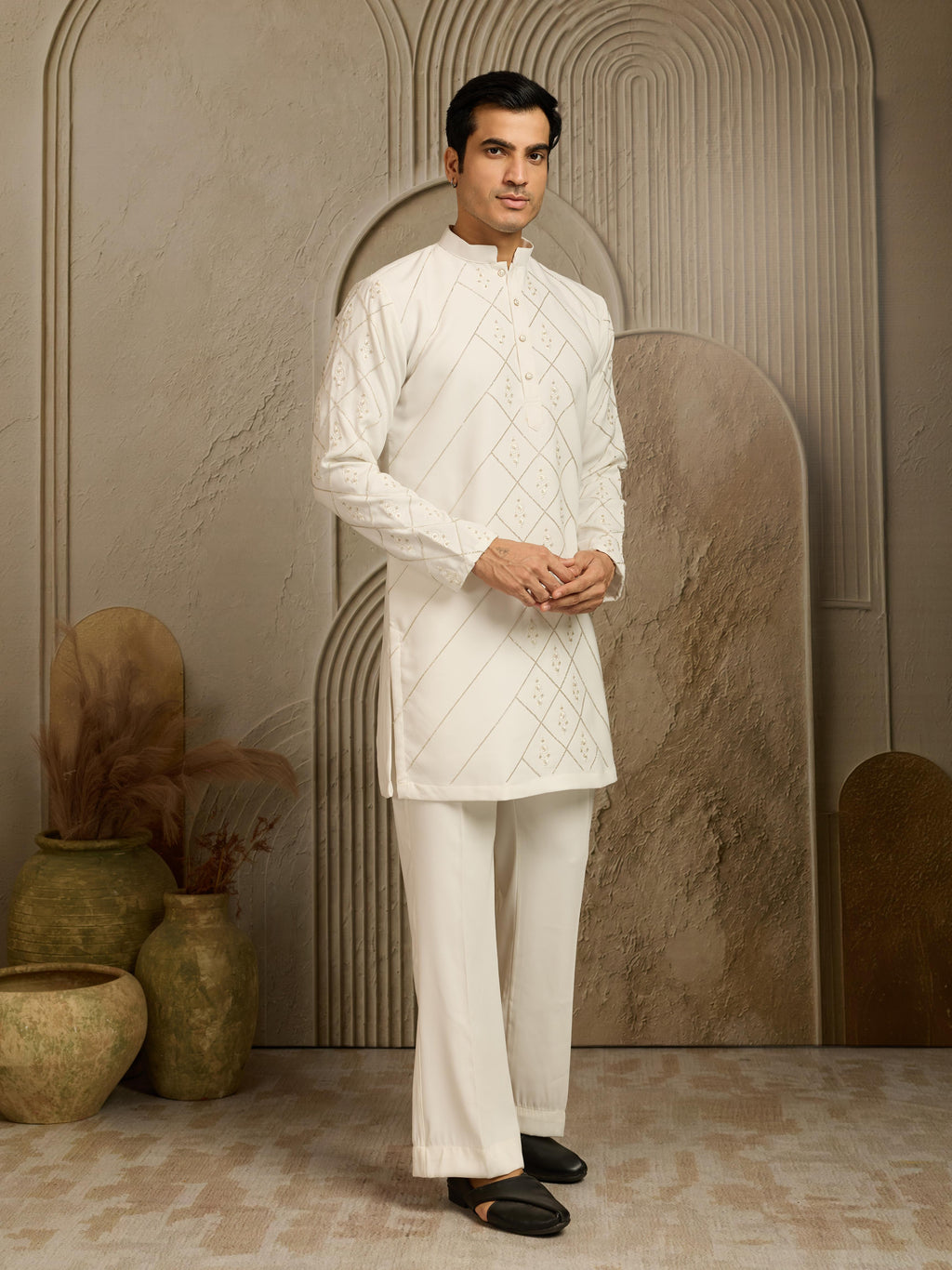 Luxe White Armani Multicolour Kurta Set| Tulip Designer
