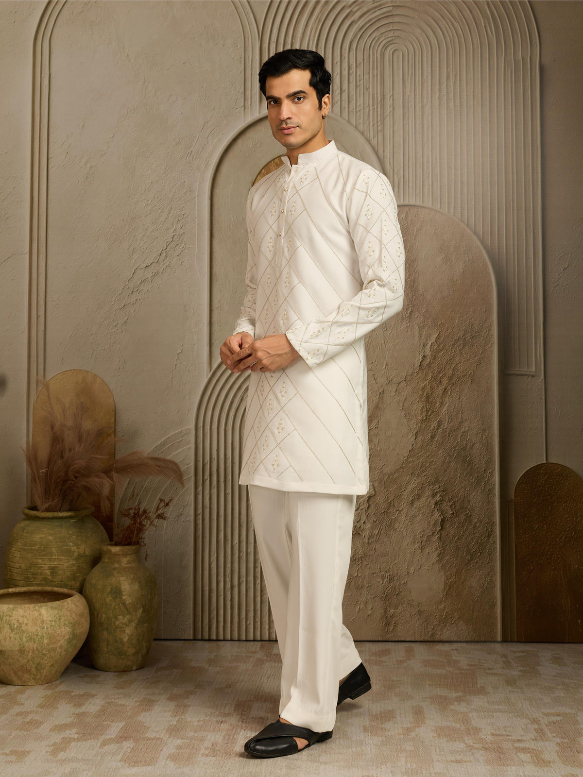 Luxe White Armani Multicolour Kurta Set| Tulip Designer
