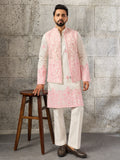 Classic White Art Silk Real Mirror Embroidery Kurta Jacket & Pant
