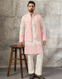 Classic White Art Silk Real Mirror Embroidery Kurta Jacket & Pant