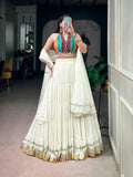 Garba White Bandhani Mirror Lehenga Set | Tulip Designer
