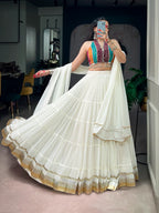 Garba White Bandhani Mirror Lehenga Set | Tulip Designer
