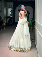 Garba White Bandhani Mirror Lehenga Set | Tulip Designer
