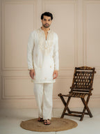 Off White Japanese Lachka Embroidery Kurta Set | Tulip Designer

