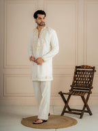 Off White Japanese Lachka Embroidery Kurta Set | Tulip Designer
