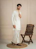 Off White Japanese Lachka Embroidery Kurta Set | Tulip Designer

