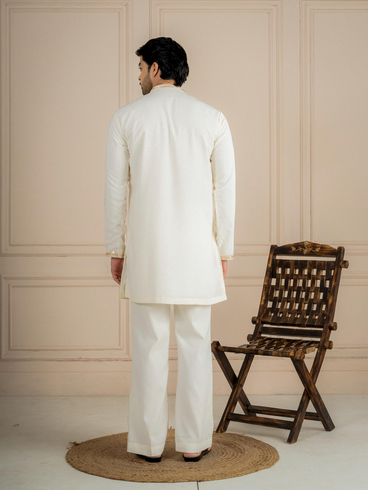 Off White Japanese Lachka Embroidery Kurta Set | Tulip Designer
