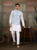 Traditional White Kurta Blue Koti Pajama for Men