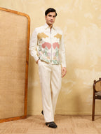 Premium White Bomber Jacket Featuring Multi Thread Sequin Work with Pant