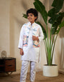 White Embroidered Carnival Kurta-Jacket Set for Boys