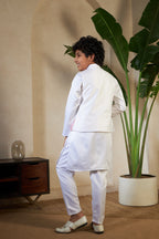 White Embroidered Carnival Kurta-Jacket Set for Boys
