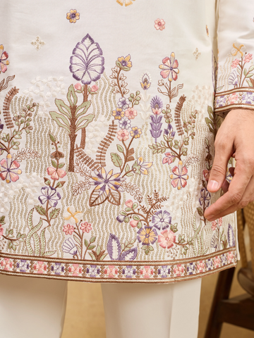 Premium White Designer Kurta Set with Detailed Embroidery