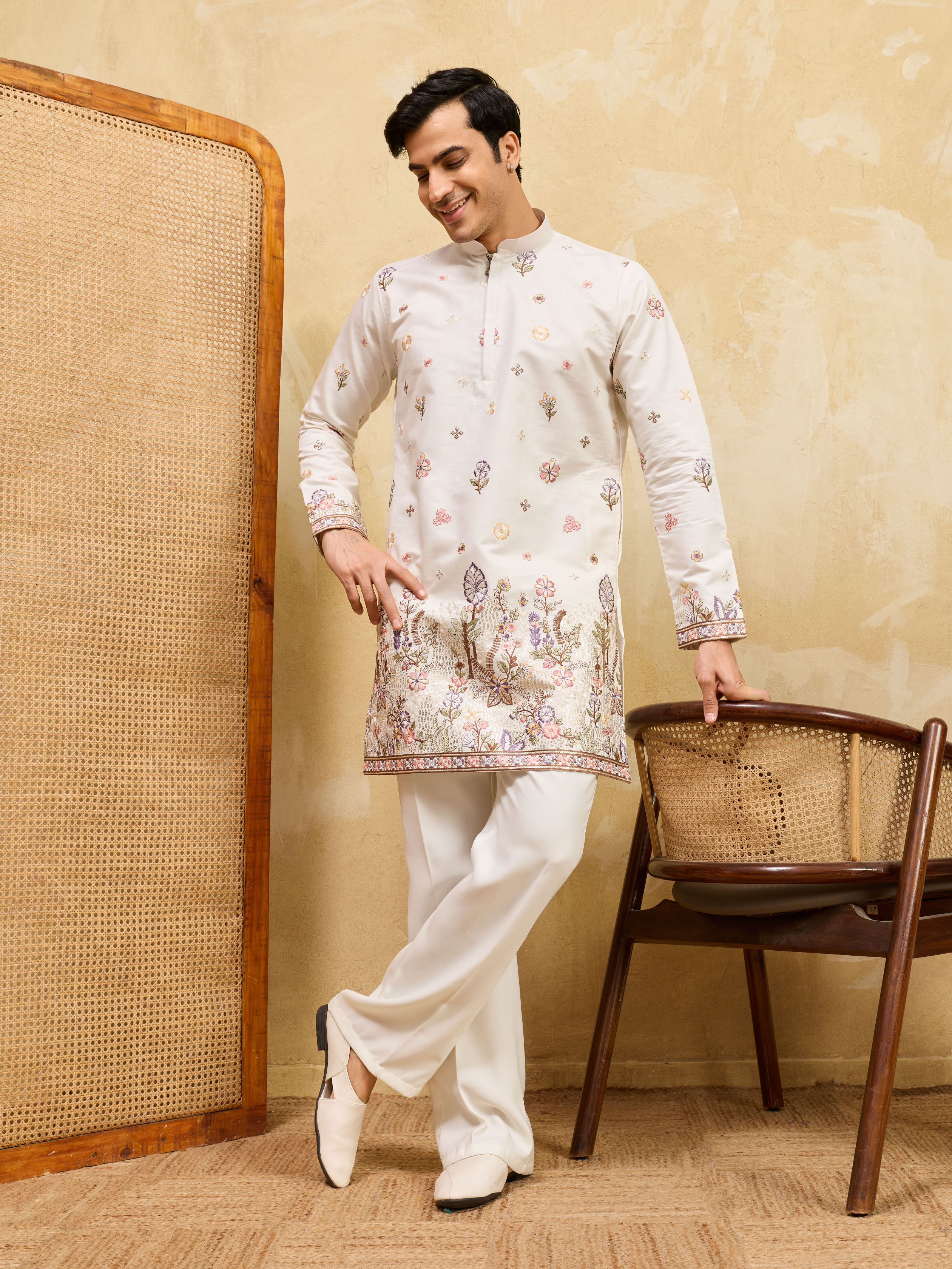 Premium White Designer Kurta Set with Detailed Embroidery