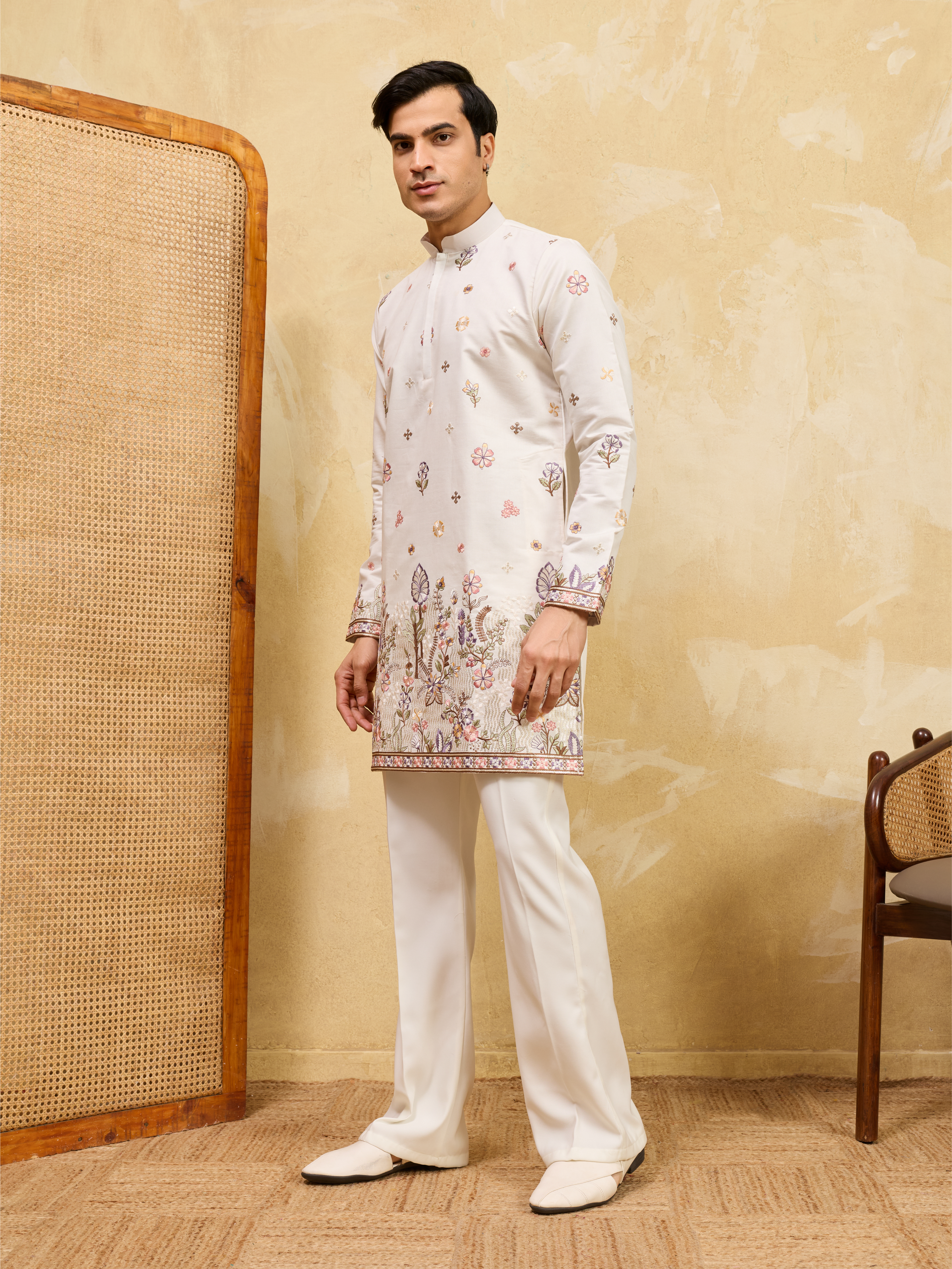 Premium White Designer Kurta Set with Detailed Embroidery