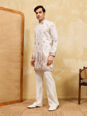 Premium White Designer Kurta Set with Detailed Embroidery