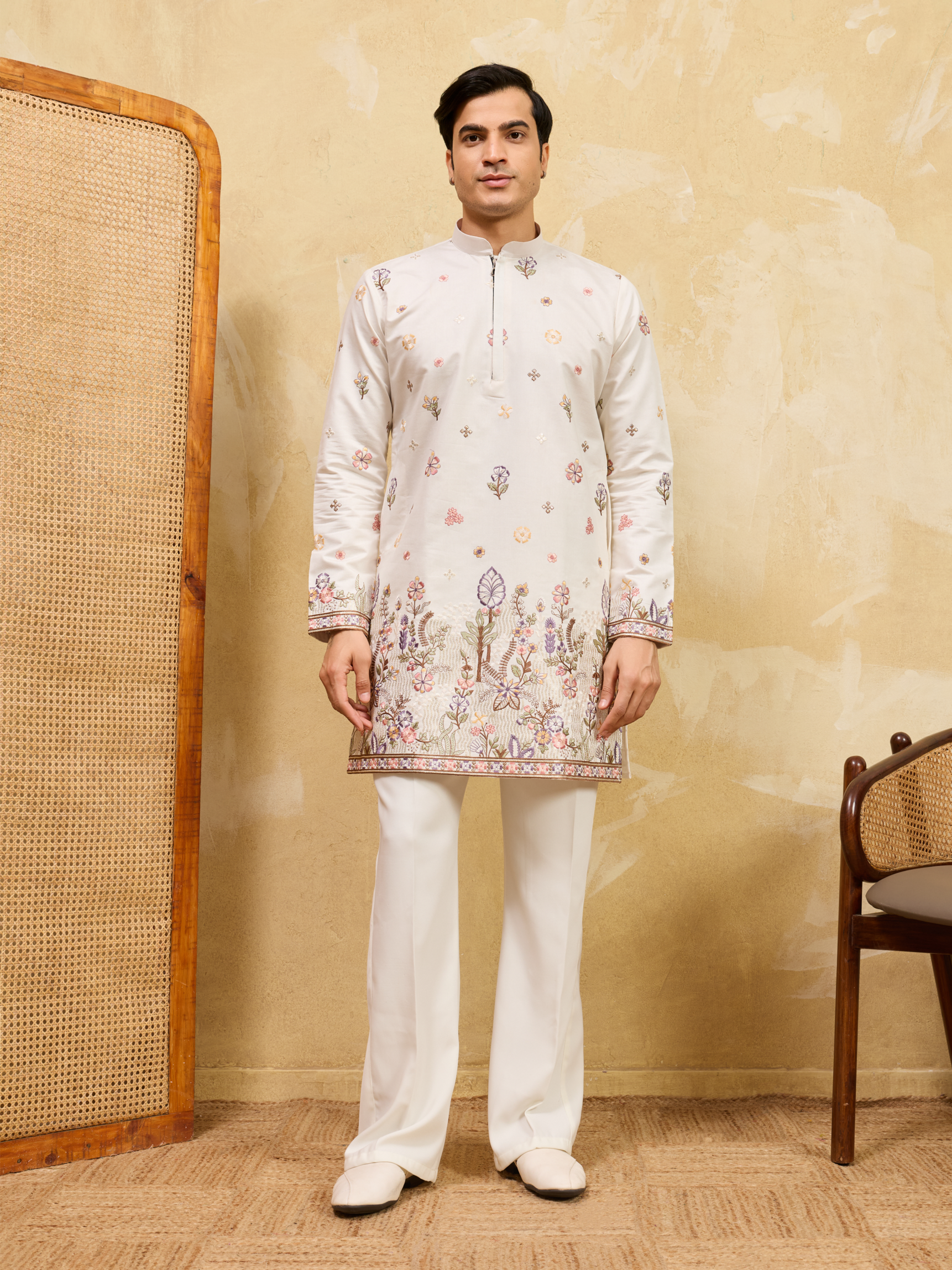 Premium White Designer Kurta Set with Detailed Embroidery
