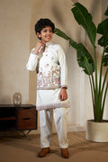 White Embroidered Koti Kurta Set for Boys
