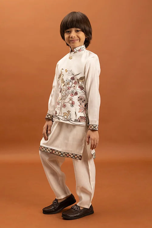 Elegant White Koti Kurta Set for Kids Traditional Wear