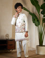 White Embroidered Koti Kurta Set for Boys