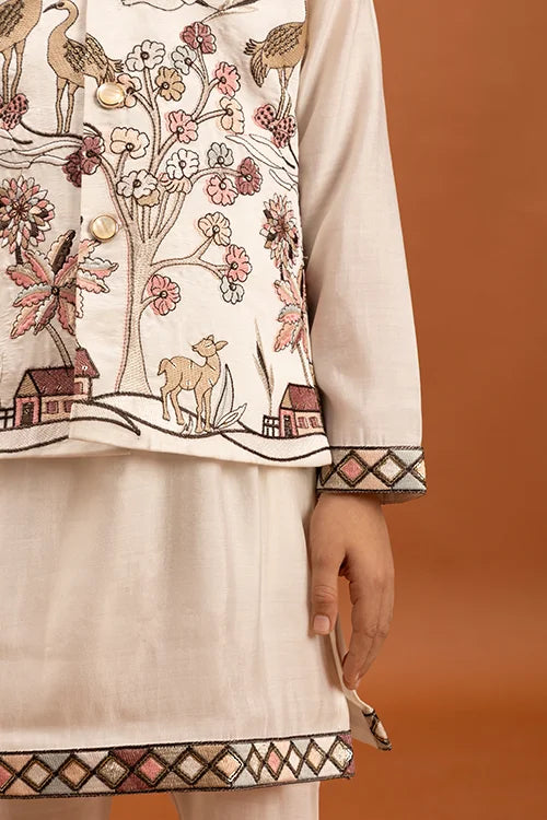 Elegant White Koti Kurta Set for Kids Traditional Wear