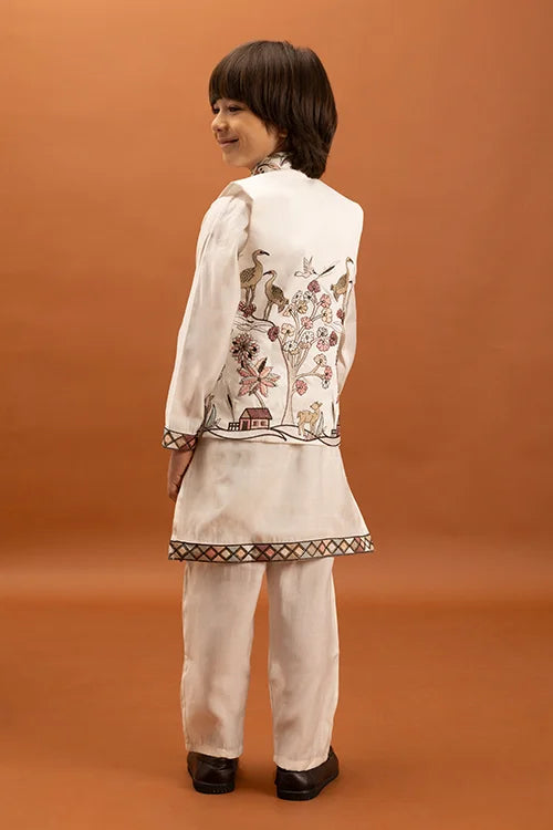 Elegant White Koti Kurta Set for Kids Traditional Wear