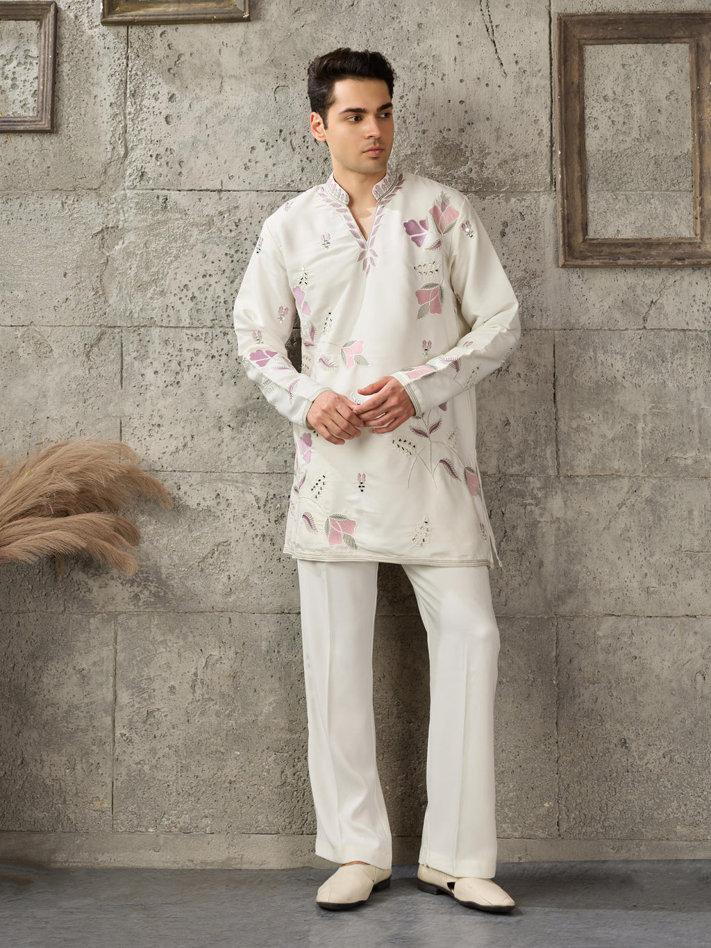 Classic White Japanese Lachka Embroidered Kurta Set

