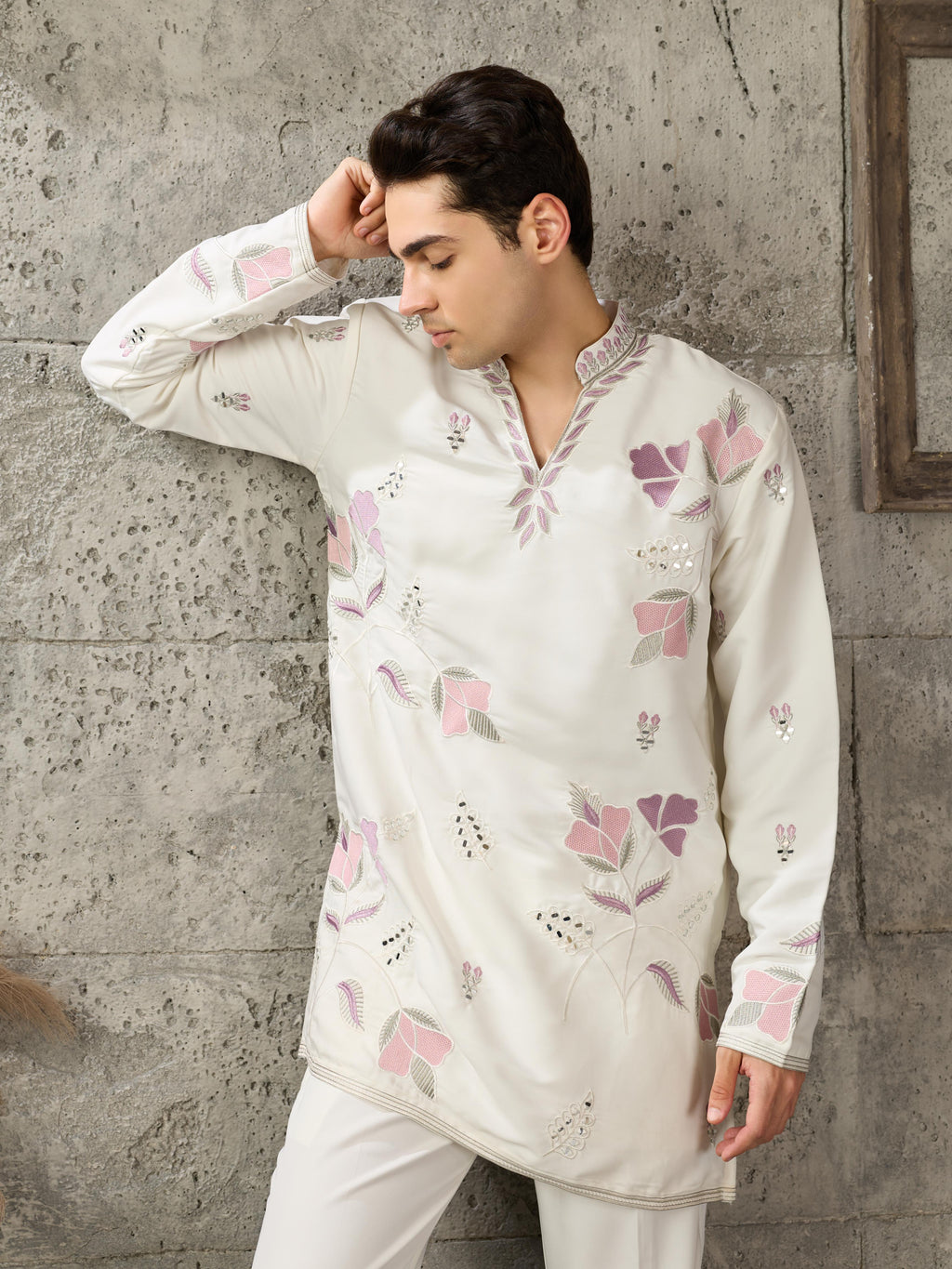 Classic White Japanese Lachka Embroidered Kurta Set
