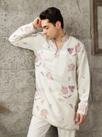 Classic White Japanese Lachka Embroidered Kurta Set
