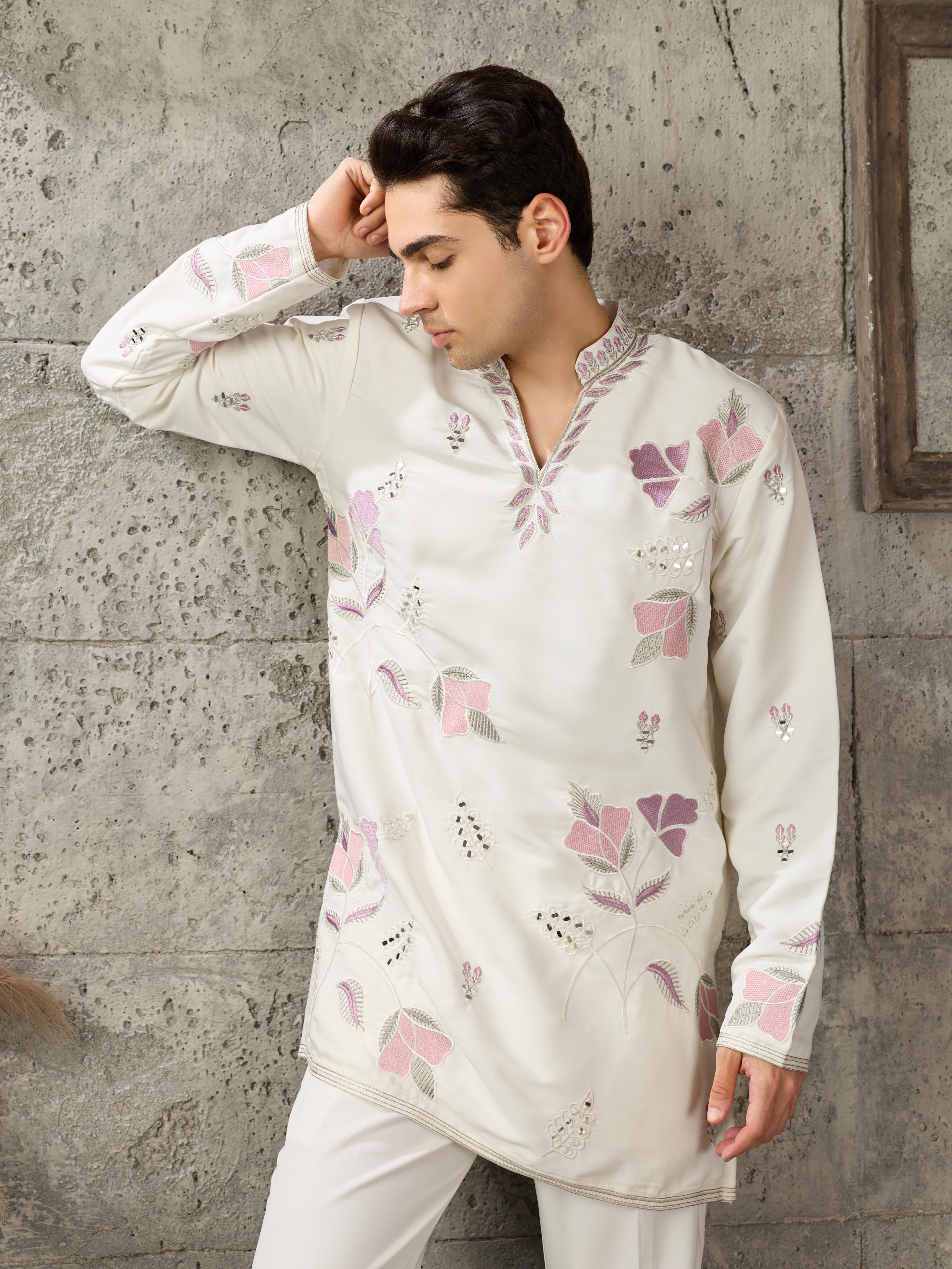 Classic White Japanese Lachka Embroidered Kurta Set
