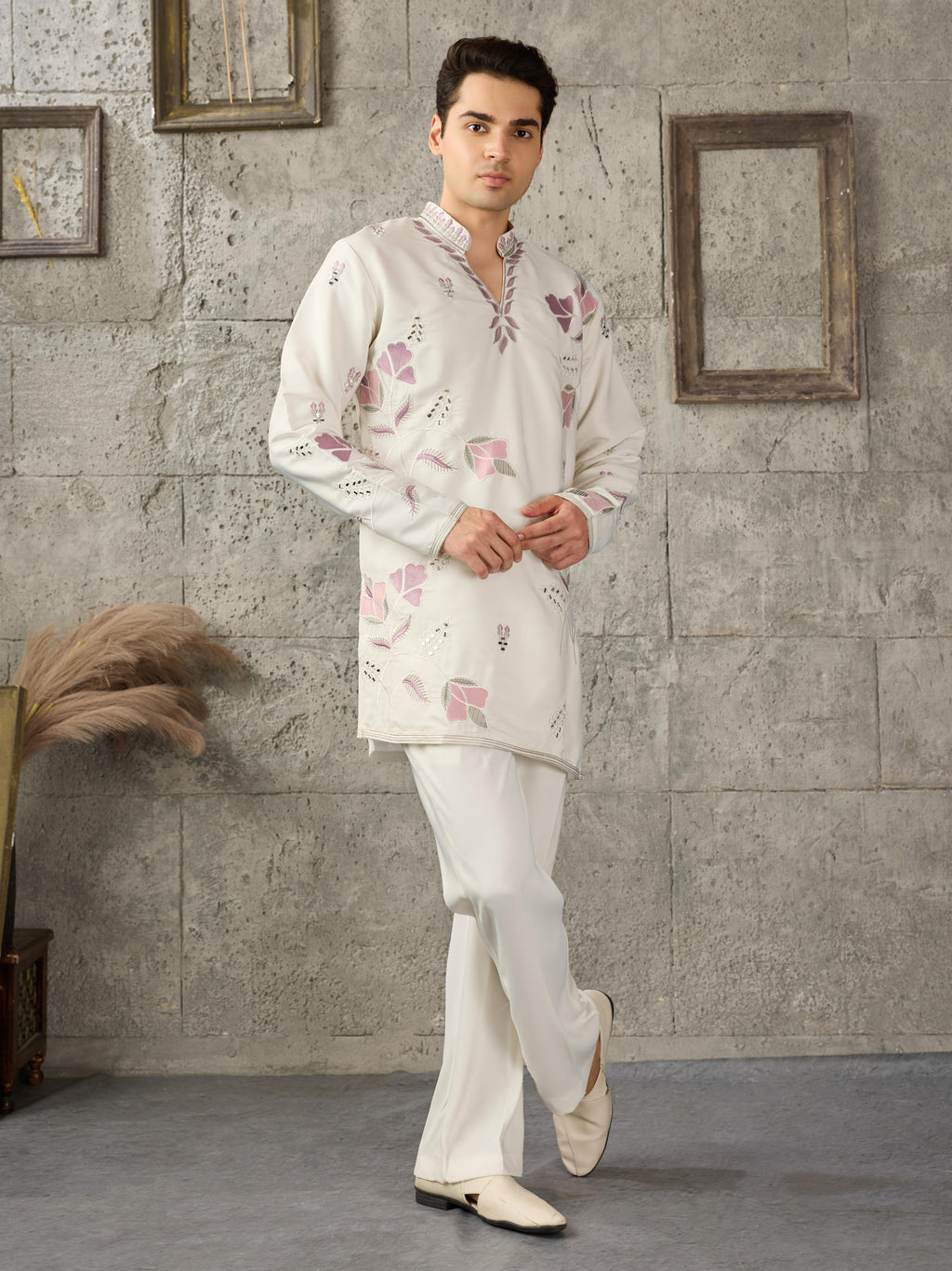 Classic White Japanese Lachka Embroidered Kurta Set
