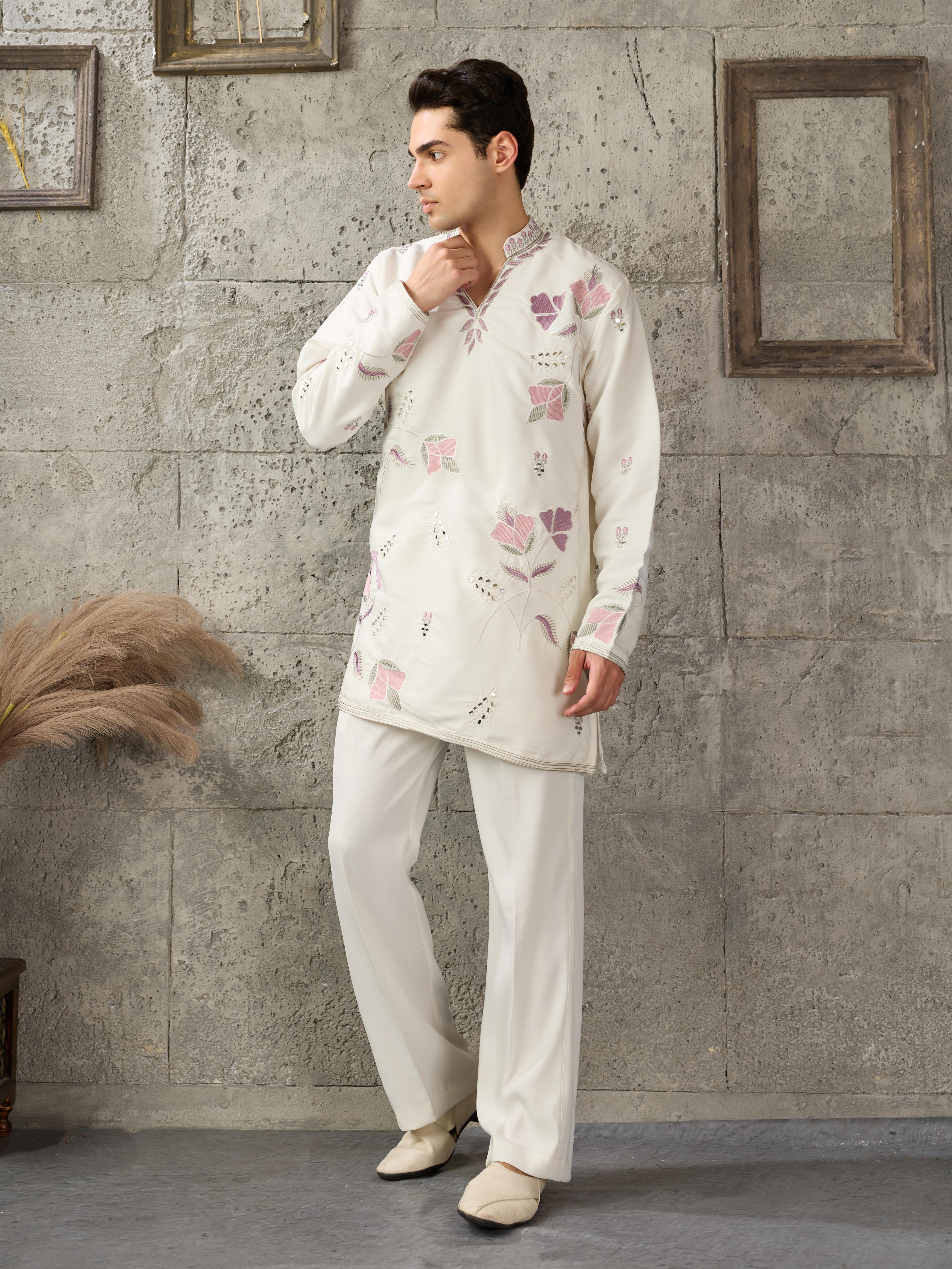 Classic White Japanese Lachka Embroidered Kurta Set

