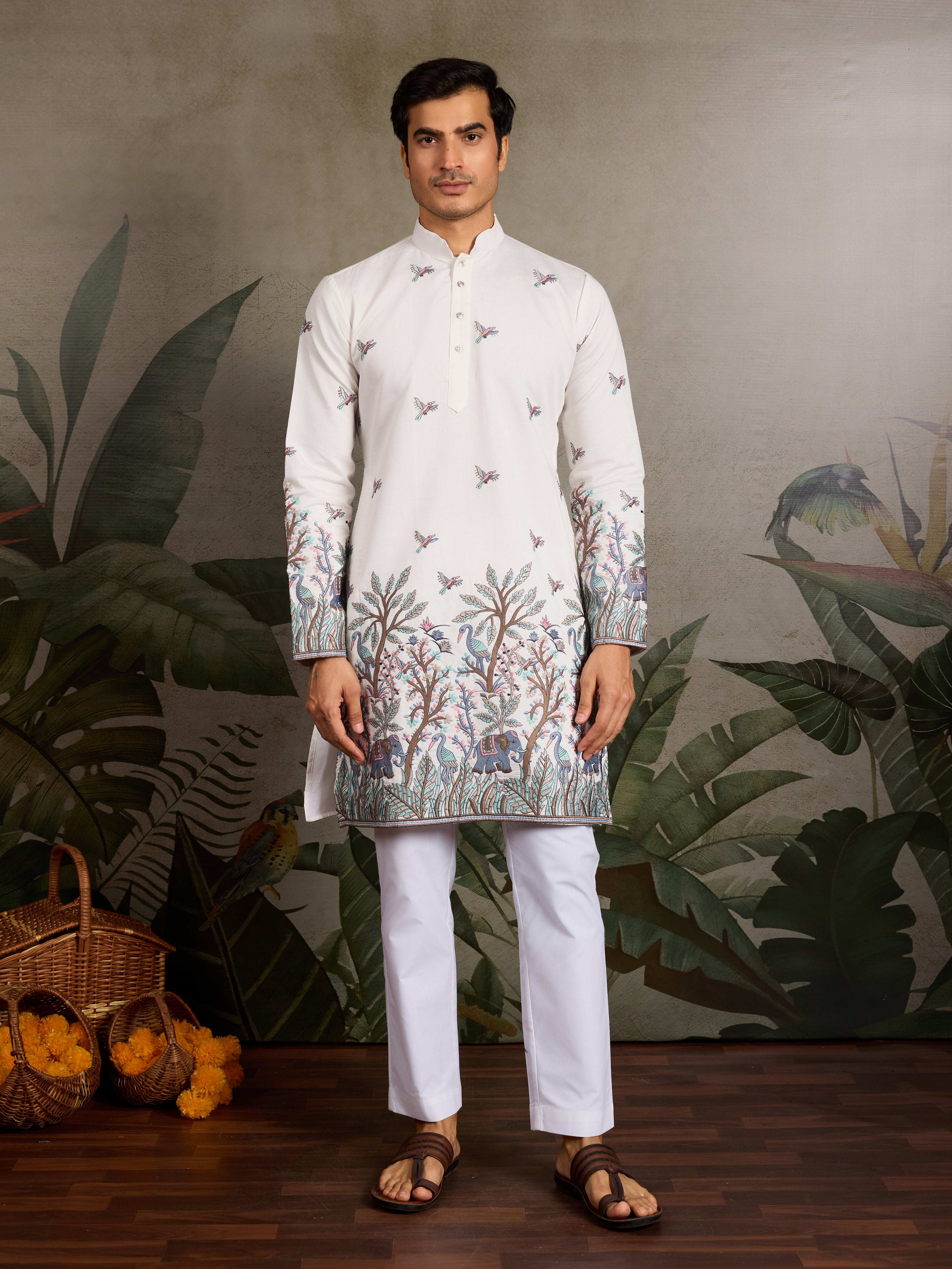 White Embroidered Work Kurta for Groom Wedding Look