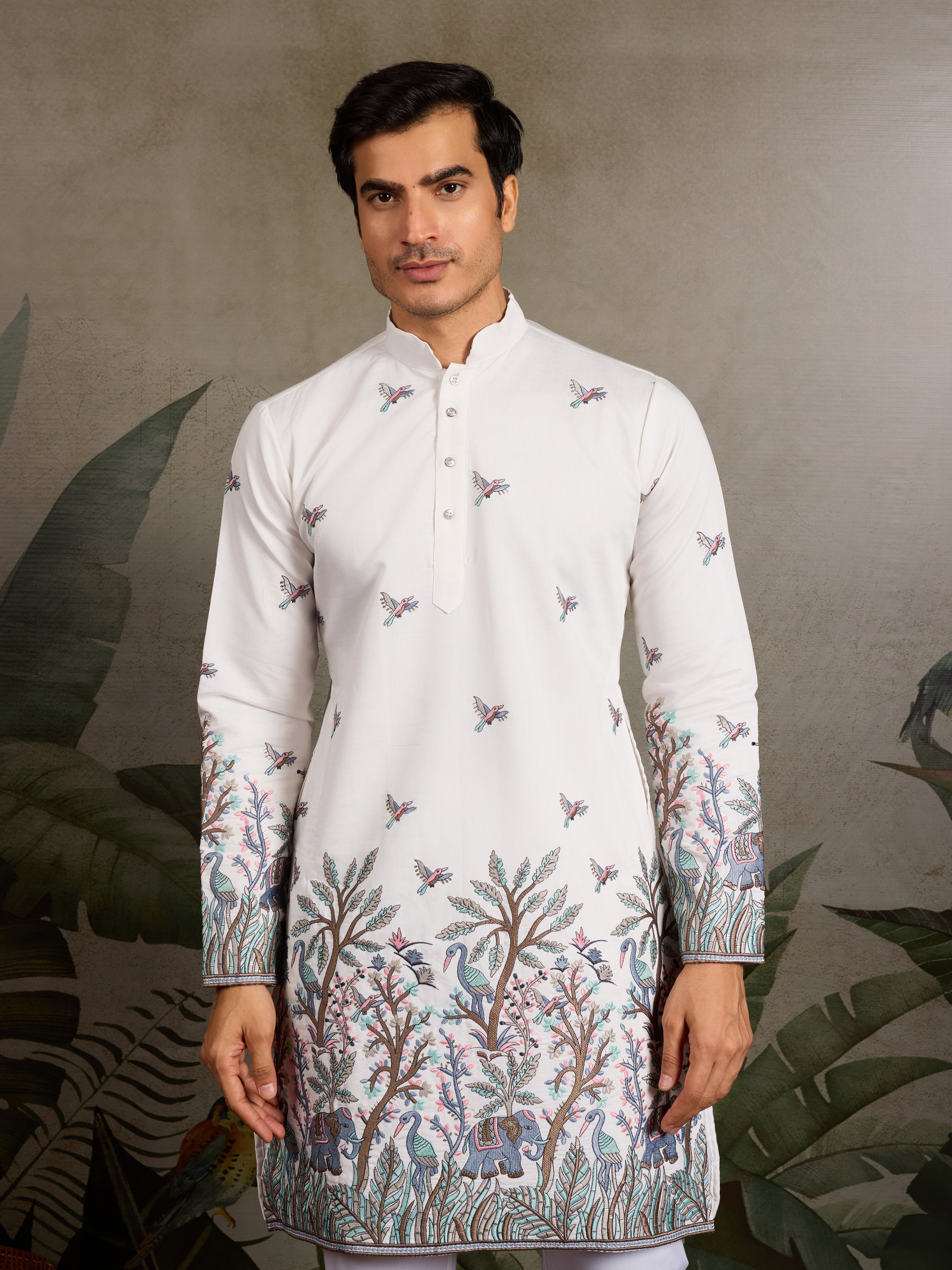 White Embroidered Work Kurta for Groom Wedding Look
