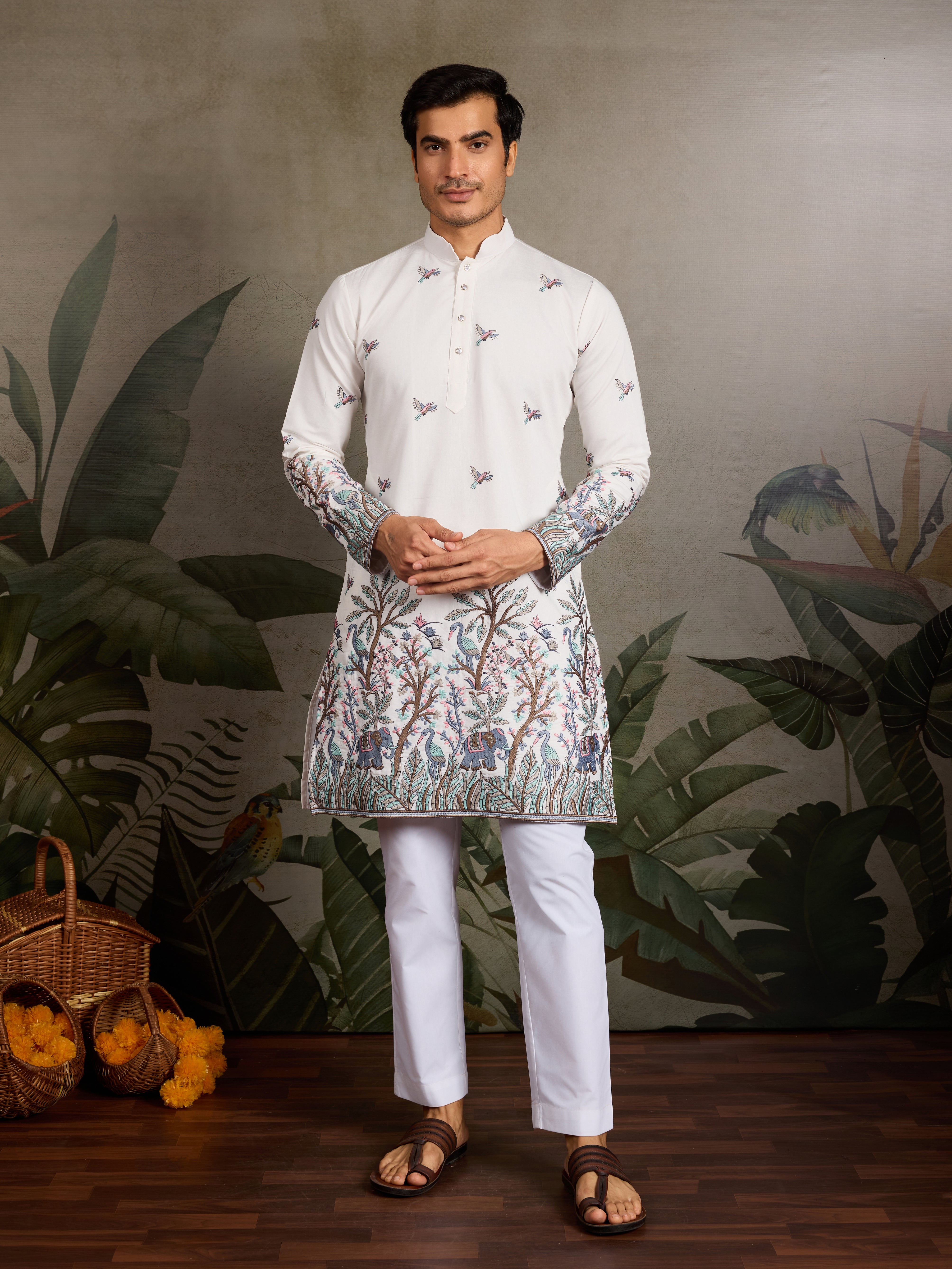 White Embroidered Work Kurta for Groom Wedding Look