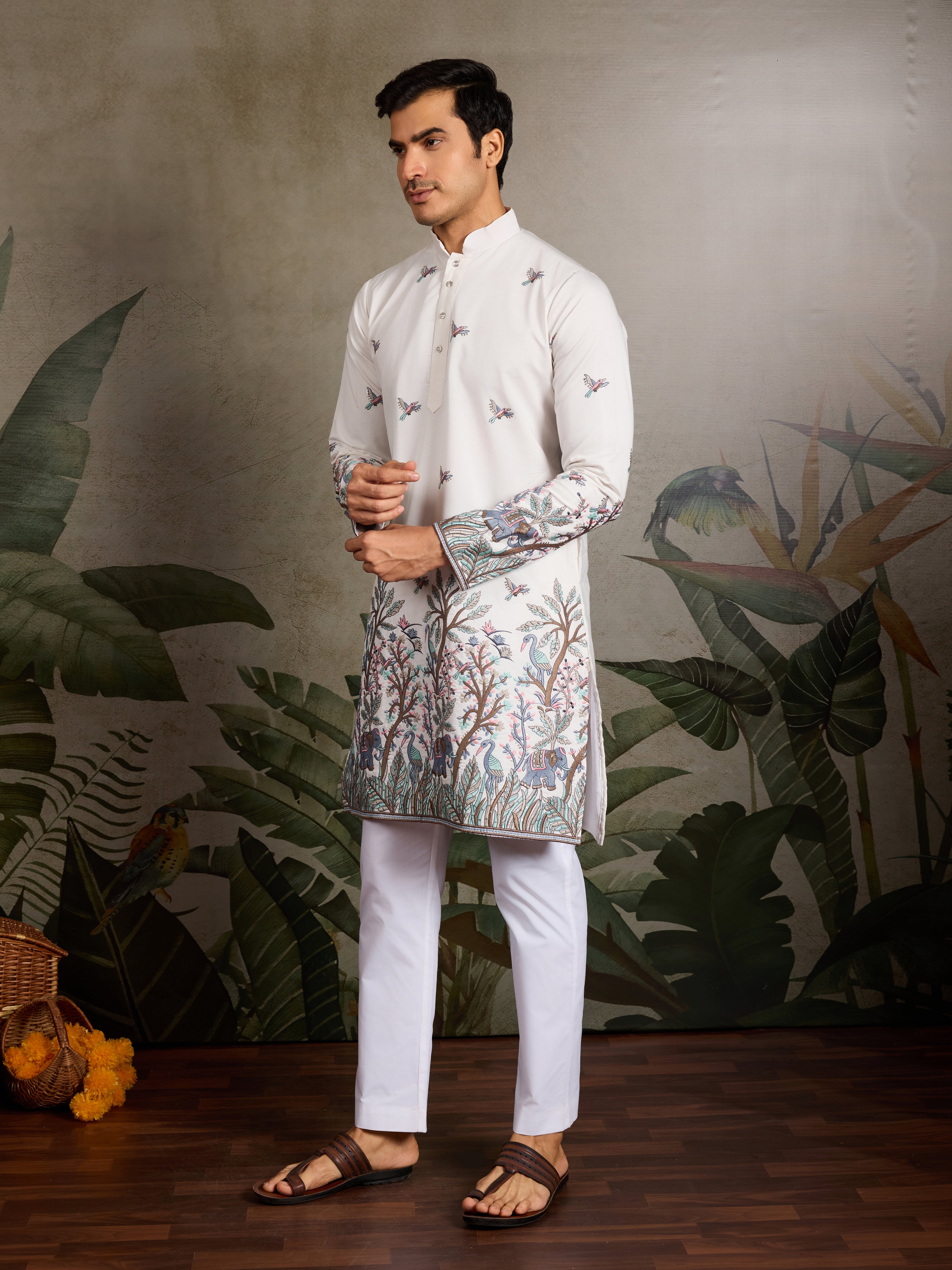 White Embroidered Work Kurta for Groom Wedding Look