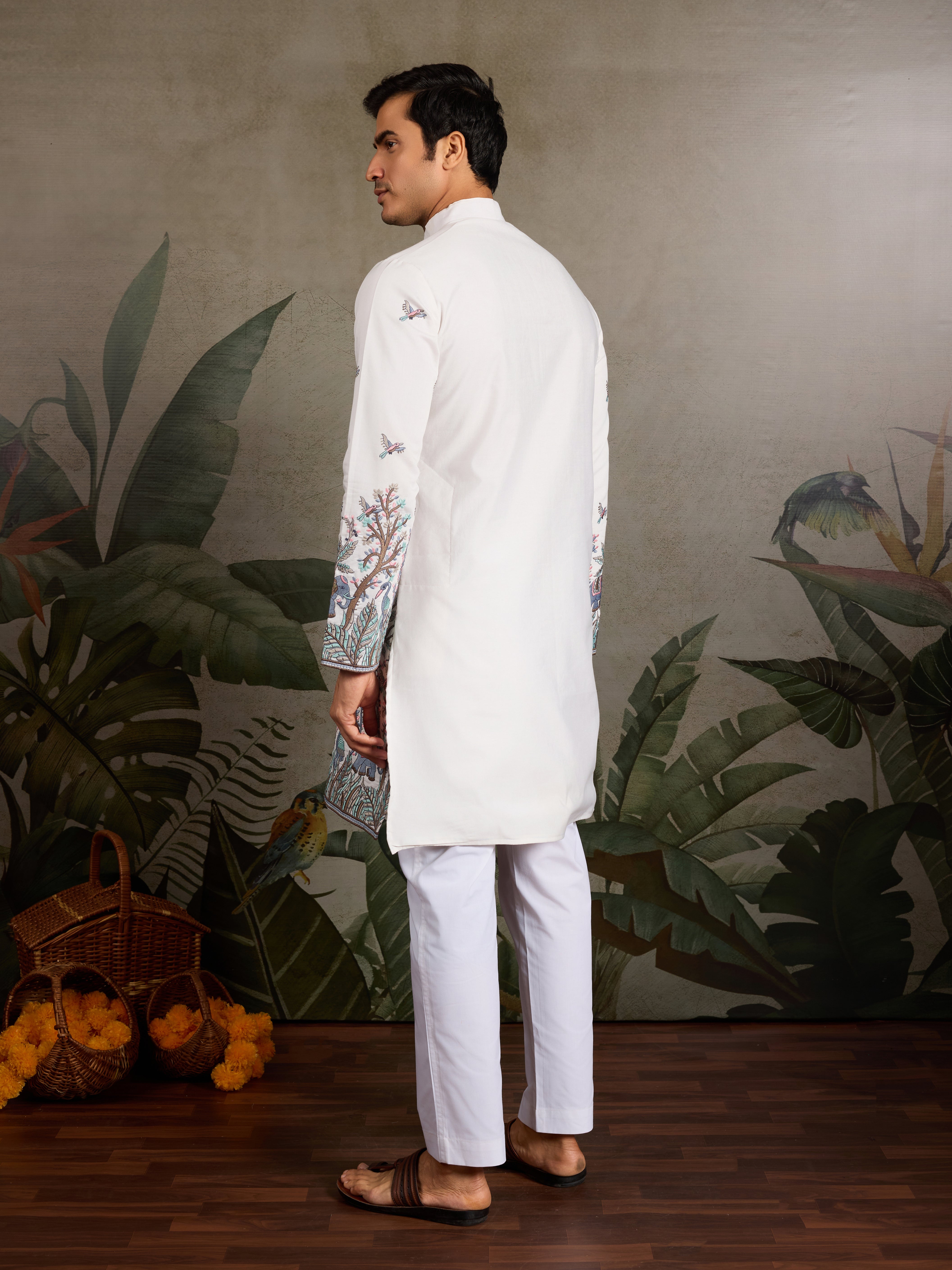 White Embroidered Work Kurta for Groom Wedding Look