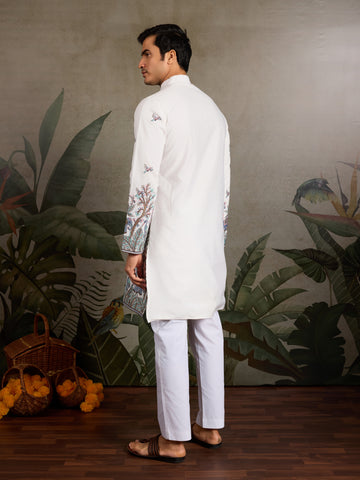 White Embroidered Work Kurta for Groom Wedding Look