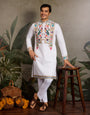 White Embroidered Mens Kurta for Special Events
