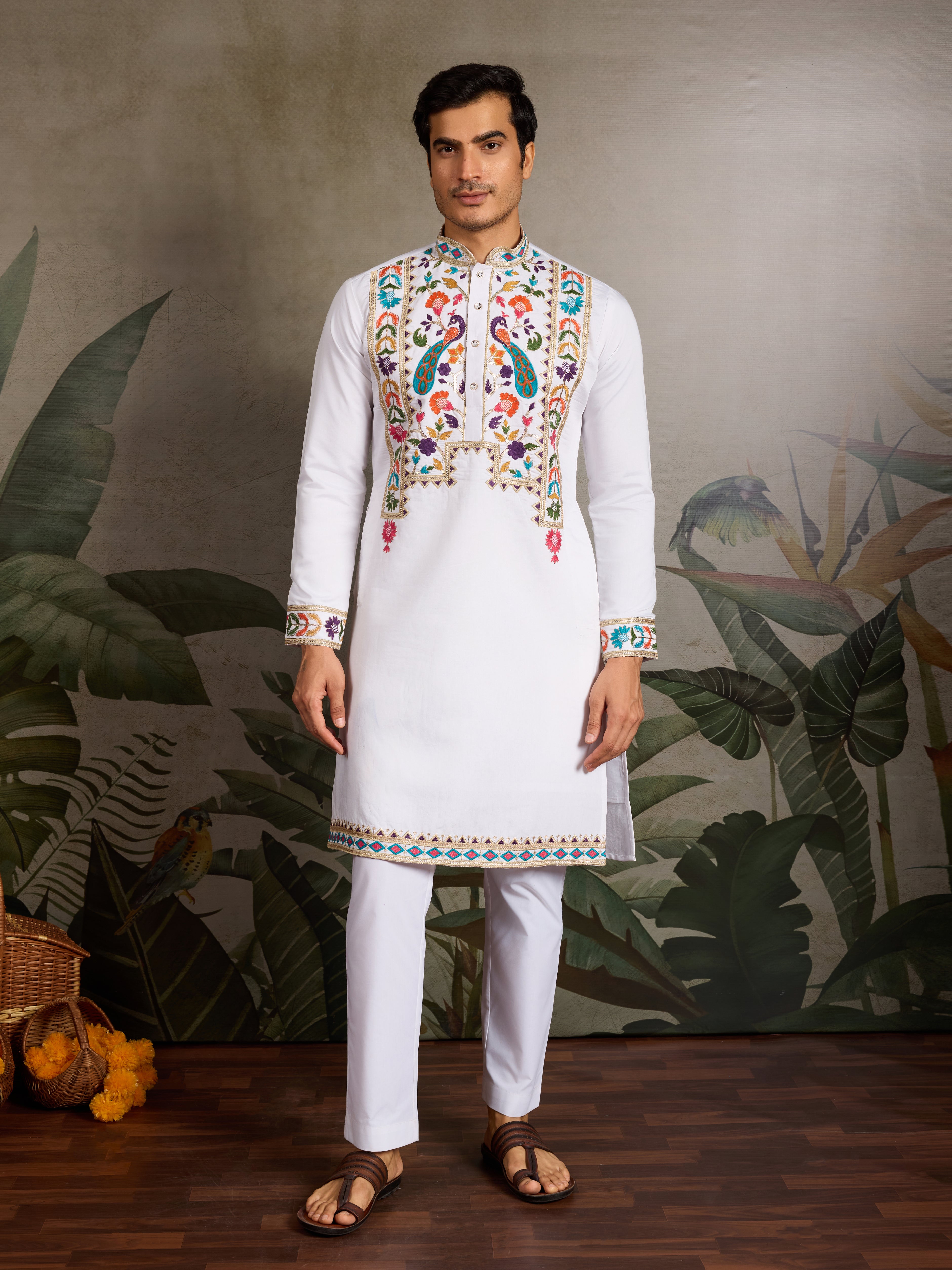 White Embroidered Mens Kurta for Special Events