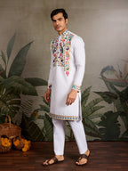 White Embroidered Mens Kurta for Special Events