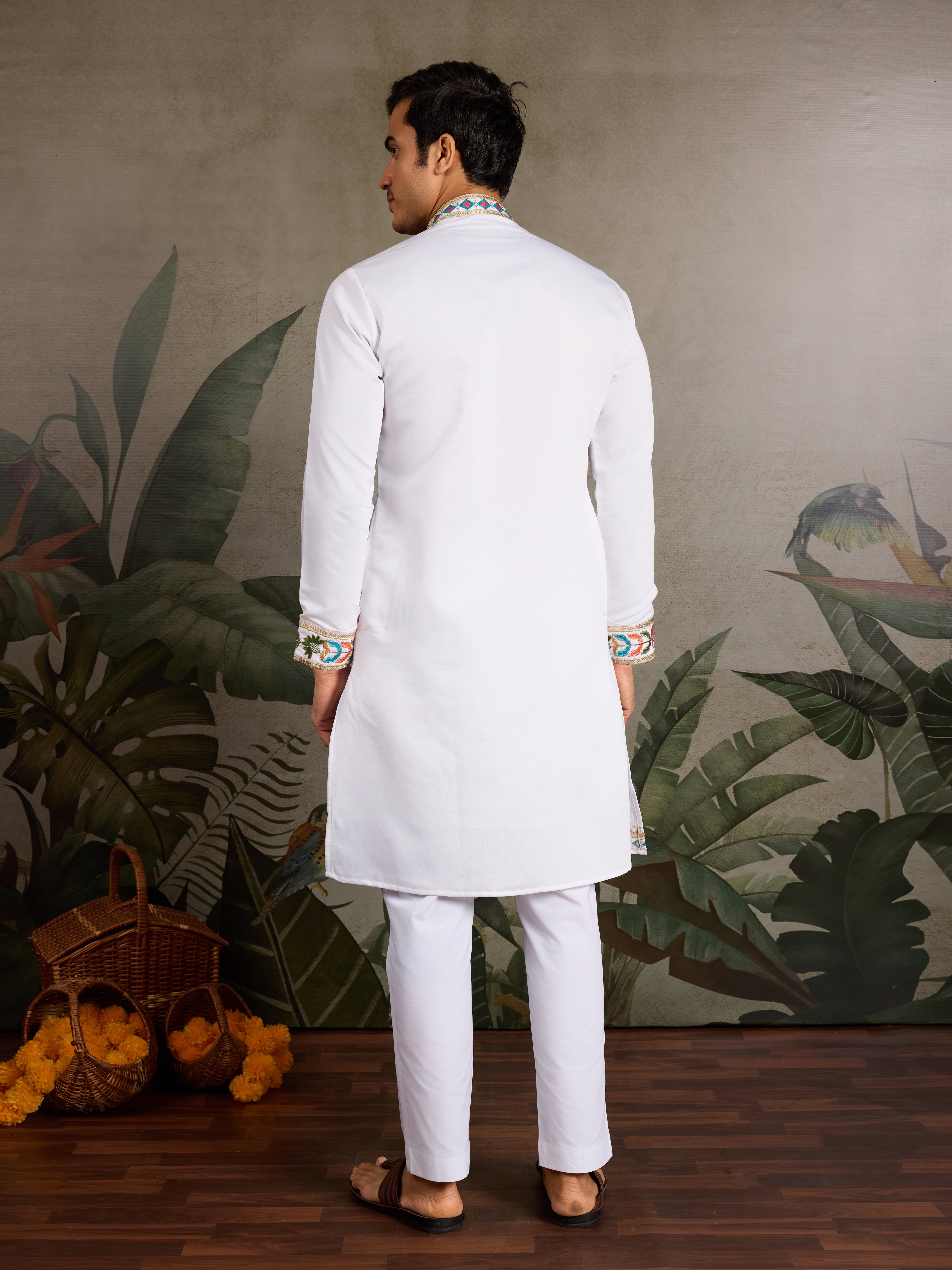 White Embroidered Mens Kurta for Special Events
